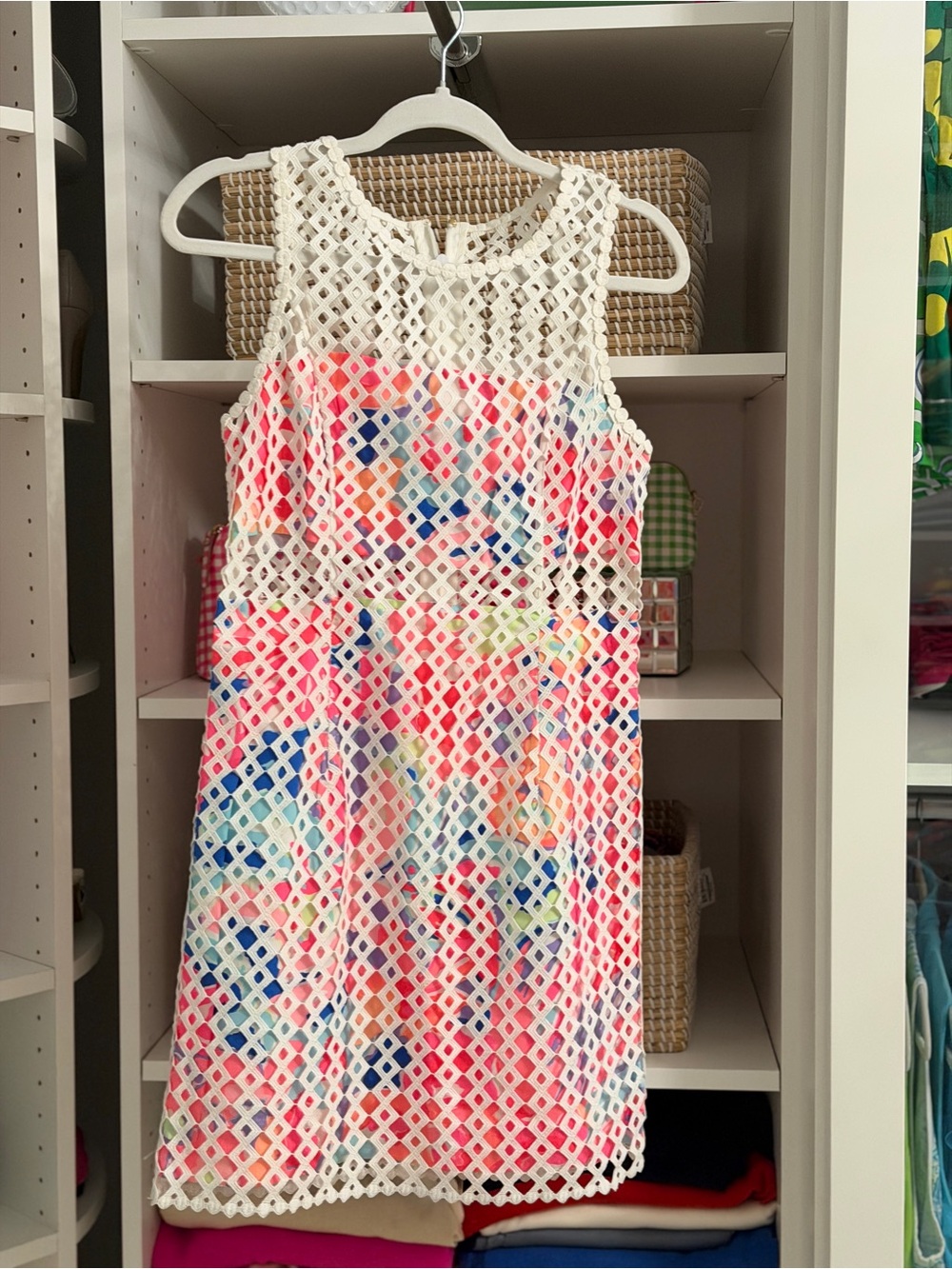 Lilly Pulitzer White Crochet Overlay Shift Dress Multicolor Size 4